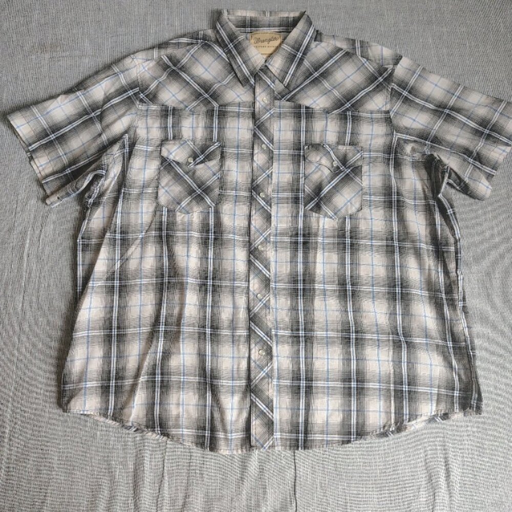 Wrangler Pearl Snap Shirt Size 2XL‎ XXL Short Sleeve Plaid Western Rodeo Cowboy